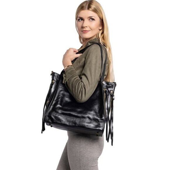 OLD TREND Daisy Leather Tote Black Bag - Picture 1 of 4